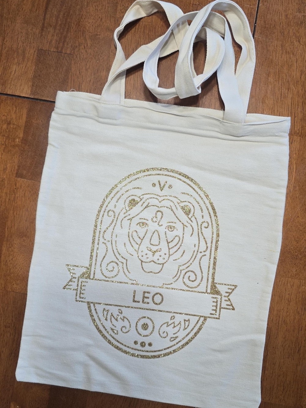 Leo Gold Glitter Graphic Heavy Canvas Tote Bag